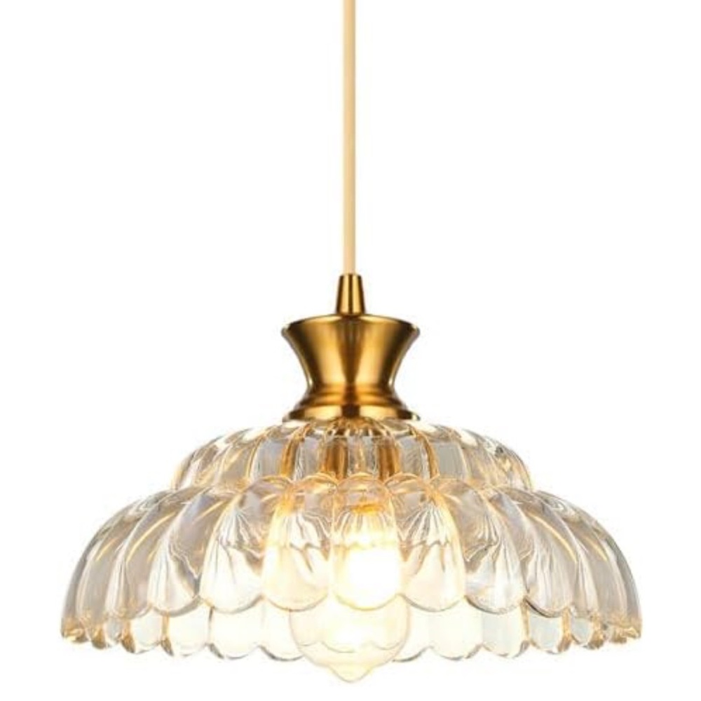 Vintage Style Scalloped Glass Pendant Light Ceiling Lighting Gold Fixtures 11.8”
